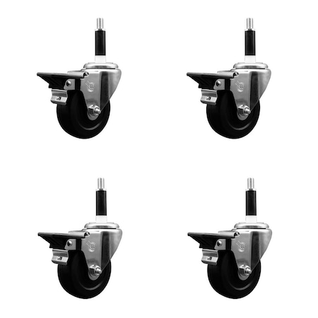 Service Caster 3.5'' Soft Rubber Swivel 7/8'' Expanding Stem Caster Set with Brake, 4PK SCC-EX20S3514-SRS-PLB-78-4